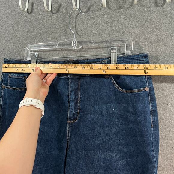 Susan Graver Stretch Denim Girlfriend Jean with Cuff Deep Indigo, Plus Petite 18 - Picture 6 of 10